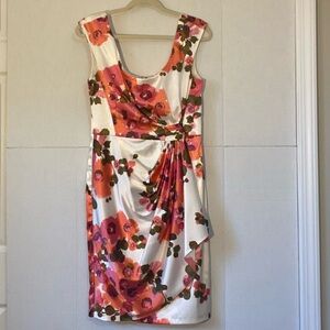 Maggy London Pink and Orange Floral Midi Dress
